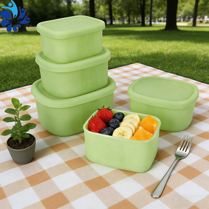 Silicone Lunch <b>Box</b> 3-Piece Set Rectangle With Lid Microwave Safe <b>Camping</b> Food <b>Storage</b> Container Freshness Locking Airtight - Product Image 1