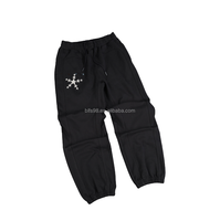 Pantalones Deportivos Holgados Negros para Hombre, Cintura Media con Cordón, Talla Grande, Diseño de Estrella Bordada, para Otoño, 100% Algodón