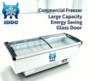Congélateur coffre horizontal commercial combiné avec vitrine îlot, porte vitrée, grande capacité, dégivrage manuel
