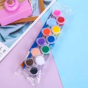 12 Colors 3 ml Acrylic Paint with 2 plastic handle painting Brushes Nail Art Wall Oil Painting Tools Art Supply