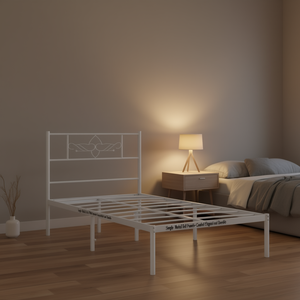 Cadre de lit simple en métal, acier blanc thermolaqué, élégant et durable, meubles de chambre à coucher - Product Image 2