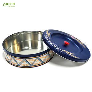 Boîte de conserve à biscuits en fer blanc avec couvercle supérieur encastré personnalisé grande boîte en métal pour bonbons boîte en métal empilable avec bouton et couvercle grande boîte ronde pour biscuits - Product Image 3