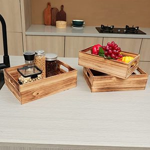 Rắn gỗ thông Thùng mộc mạc trang trại lưu trữ trang trí hộp Set 3 chạm khắc xử lý bàn làm tổ <span class=keywords><strong>container</strong></span> - Product Image 2