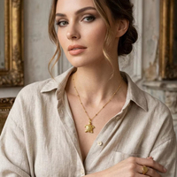 Collar con Colgante de Tortuga de la Serie Marina Distintiva de Acero Inoxidable, Chapado en Oro de 14K, Joyería Unisex para Vacaciones en la Playa