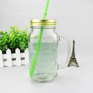 Großhandel eis kalt trinken 20 unzen 600ml glas mason jar glas kaltes getränk mit griff und stroh deckel