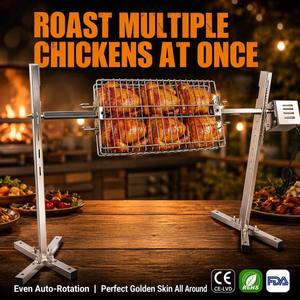 Support de rôtissoire démontable en acier inoxydable 304, 129 cm, moteur 15W, rotation automatique pour agneau et cochon entiers, CE-EMC CE-LVD, économie de transport - Product Image 1