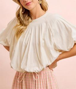 Camicetta da donna oversize color crema con <span class=keywords><strong>maniche</strong></span> <span class=keywords><strong>a</strong></span> sbuffo, girocollo, vestibilità ampia, casual estiva, con orlo voluminoso, stile boho elegante - Product Image 2