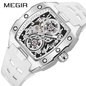 Montre mécanique pour homme Megir 8602, personnalisable avec logo, bracelet en caoutchouc de qualité supérieure, cadran ajouré lumineux, design professionnel. - Product Image 5