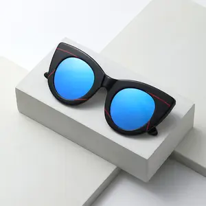 نظارات شمسية للبيع بالجملة الصين لطيف أسود النظارات الشمسية الأزرق عدسات عاكسة للنساء