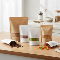 Sacs d'emballage biodégradables en papier kraft brun avec fermeture éclair, pour bonbons, biscuits, grains de café, sachets cadeaux en Mylar avec fenêtre