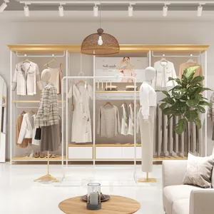 Luxury Clothing Store Fixtures Mall Metal Gold Wall Floor Stand Custom Clothes Display Rack