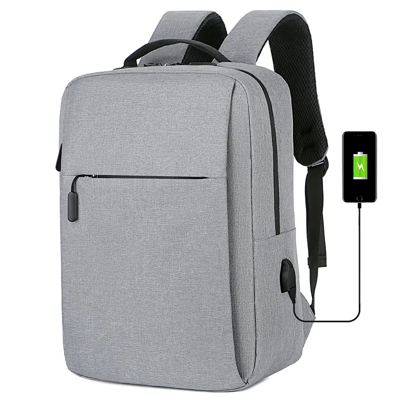 Custom Logo Durable Business Travel Waterproof Gray Oxford School Bag Cheap 15.6 Inch Student Laptop Backpack with USB