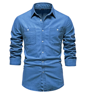 <span class=keywords><strong>Chemise</strong></span> <span class=keywords><strong>en</strong></span> <span class=keywords><strong>jean</strong></span> classique pour <span class=keywords><strong>homme</strong></span>, respirante, décontractée, à manches longues, boutonnée, avec poches poitrine, service OEM - Product Image 1