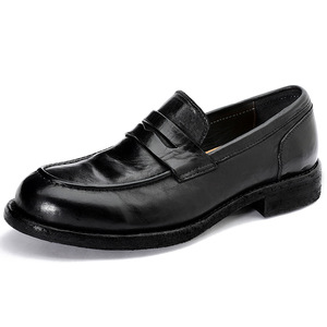 Chaussures habillées pour hommes en cuir véritable, bout rond, à enfiler, semelle extérieure en caoutchouc marron uni, semelle intermédiaire en bois, toutes saisons, pour le travail - Product Image 5