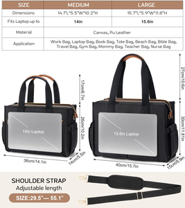 Borsa Tote in Tela Nera Personalizzata Royal Fair con Tasche Esterne Multiple, Grande Borsa per Laptop, Borsa a Tracolla per Donne - Product Image 2