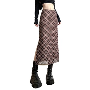 Femmes printemps automne Plaid imprimé Sexy Slim crayon jupes Style Preppy filles fente minijupe cheville longueur Wrap hanches plaine teint - Product Image 5