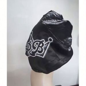 Bonnet de nuit en satin de haute qualité, 36 cm, avec logo de créateur, double couche, élastique irréversible, large bande, personnalisé - Product Image 4