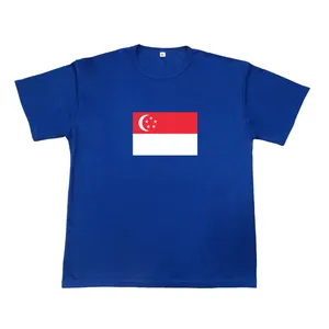 high quality singapore custom T-shirt with logo custom printing unisex blue polyester round neck with national logo