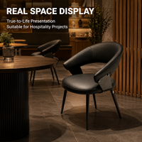 Chaise d'appoint moderne enveloppante avec dossier, assise en similicuir rembourrée et pieds en métal noir pour restaurant, salon, hôtel