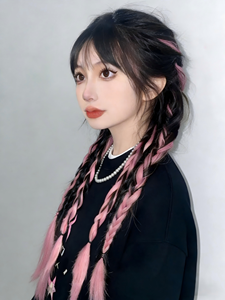 Parrucche a coda di cavallo lunga da <span class=keywords><strong>donna</strong></span> con trecce, doppia trama a macchina, in fibra resistente alle alte temperature, effetto dolce e cool, con riflessi colorati - Product Image 3