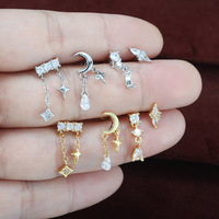 F136 Titanium Stainless Steel Unisex Zircon Stud Earrings Flat-Back Ear Bone Chain Rhombus-Shaped Zircon Extendable Piercing