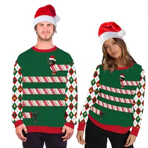 圣诞新款毛衣热卖圣诞树懒数码印花毛衣男女通用圆领毛衣秋季长袖套头衫