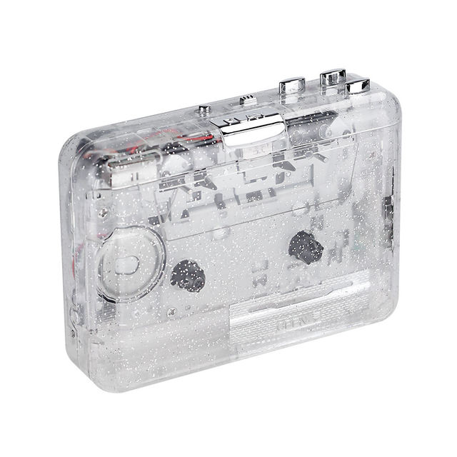 Portable Transparent Plastic Cassette Player Rechargeable Battery USB-Powered Earphone Jack Hi-Fi Tape MP3 Converter 12-Month