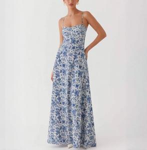 Custom Wholesale Women's Casual Summer A-Line Flare Backless Sleeveless Halter Collar Maxi Printed Cotton Linen <strong>Dress</strong> Loose Long - Product Image 4