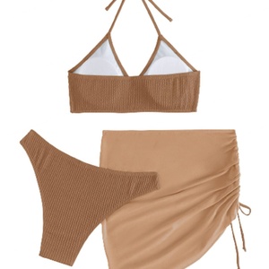 Conjunto de Traje de Baño de Lujo de 3 Piezas para Mujer, Diseño 3D Personalizado, Bikini con Anillo Halter, Falda de Playa, Bikini Triangular con Pedrería - Product Image 4