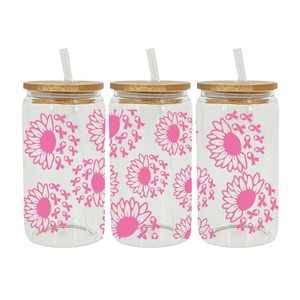 Taza de 16 oz, Diseño Lobo Guardián Rosa, Envolturas para Tazas UV DTF, Marcha por el Amor, Adhesivo UV DTF Dorado - Product Image 2