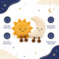 Bantal Boneka Bulu Super Lembut Matahari dan Bulan Bordir Wajah Lucu Dekorasi Kamar Anak Ulang Tahun Ready Stock