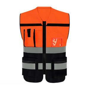 <strong>Hi</strong> <strong>Vis</strong> Black &amp; Blue Polyester Jacket for Soccer Training Construction Reflective Strips for High Visibility Security Safety Vest - Product Image 1