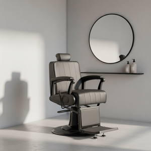 Fauteuil de barbier en aluminium noir avec siège en cuir, inclinable et réglable en hauteur - Product Image 4