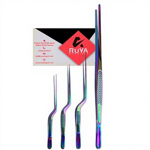 Ensemble de 5 pinces de cuisine droites et coudées en acier inoxydable couleur personnalisée, stérilisables, avec poignées antiadhésives, compatibles lave-vaisselle et résistantes à la chaleur - Product Image 1