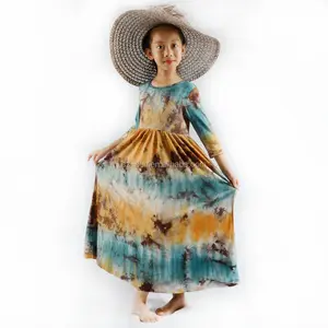 Bohemian Dress baby girls children clothes milk silk 3/4 sleeve long maxi tie and dye dress