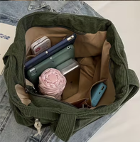 Sac fourre-tout en velours côtelé tendance pour femme, sac à bandoulière élégant en velours côtelé pour femme, grand sac à main décontracté pour femme avec poche