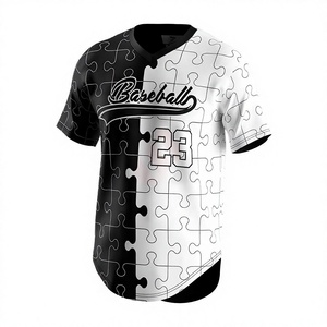 Maillot de baseball noir et blanc uni respirant 100% polyester, col en V, manches courtes, numéro 23 sublimé, logo frontal, adulte unisexe - Product Image 1