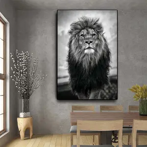 Animal Lion Family Black and White Canvas Painting Wall Art