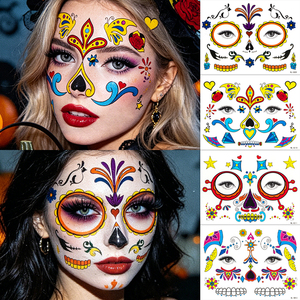 Autocollants de tatouage temporaire pour le visage, effet réaliste, pour Halloween : Clown, Bouffon, Toile d'araignée, Zombie, Fantôme – Maquillage imperméable - Product Image 4