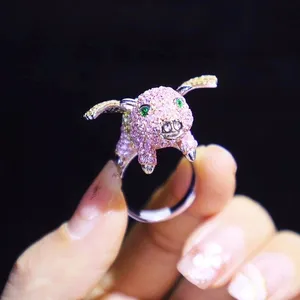 Pink Piggy Cz Diamantring Custom Schmuck Vermeil Silber Frauen Mode Mädchen Geschenk Schmuck
