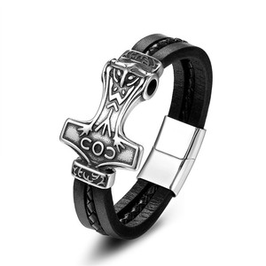 Pulsera con Cabeza de Lobo y Martillo de Thor para Hombre, Estilo Vintage, Aleación Plateada Antigua, Cadena de Eslabones, Joyería, Regalo - Product Image 5