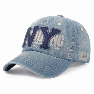 Casquettes et chapeaux originaux d'usine en gros, logo brodé, casquettes de baseball en denim bleu clair - Product Image 1
