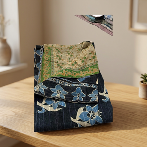 Premium Indian Kantha <b>Quilt</b> Reversible Cotton <b>Throw</b> Blanket Handmade Floral Embroidery Vintage Boho Bedspread Washable - Product Image 3