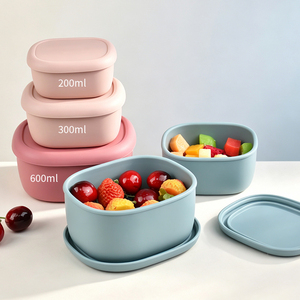 Silicone <b>Lunch</b> Box Bento With Lid Food Storage Container <b>Set</b> Nesting Leakproof Microwave Safe - Product Image 5