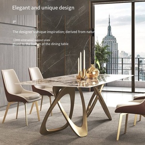 Juego de sillas de mesa de comedor de lujo italiano, placa de roca creativa de forma Irregular, 6 asientos, decoración moderna y sencilla para el hogar - Product Image 4