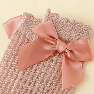 Cô Gái Sơ Sinh Bé Headband Vớ Set Bow Đàn Hồi Nylon Rắn Màu Trung Ống Xù Mắt Cá Chân Giản Dị Dệt Kim Vớ Trẻ Sơ Sinh - Product Image 4