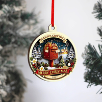 Ornamen Natal Kayu 3D Berlapis dengan Cetak UV Desain Santa Mailbox Sleigh, Dekorasi Gantung Pohon Natal, Liontin Kayu Liburan Kustom