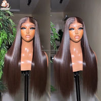 Perruque brune foncée ultra-lisse 13x6 HD Lace Front, cheveux humains alignés sur les cuticules, sans colle, 26 pouces, cheveux vietnamiens bruts SDD, vente en gros