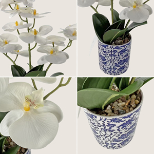 Orquídea Phalaenopsis Artificial Realista Hecha a Mano en Maceta Azul y Blanca para Decoración de Bodas y Hoteles, Decoración de Sala de Estar - Product Image 4