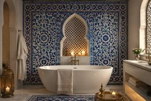 Murale murale marocaine personnalisée en usine OEM. Carreaux Zellige, Arabesque, Motifs géométriques. Imperméable et autocollant - Product Image 2